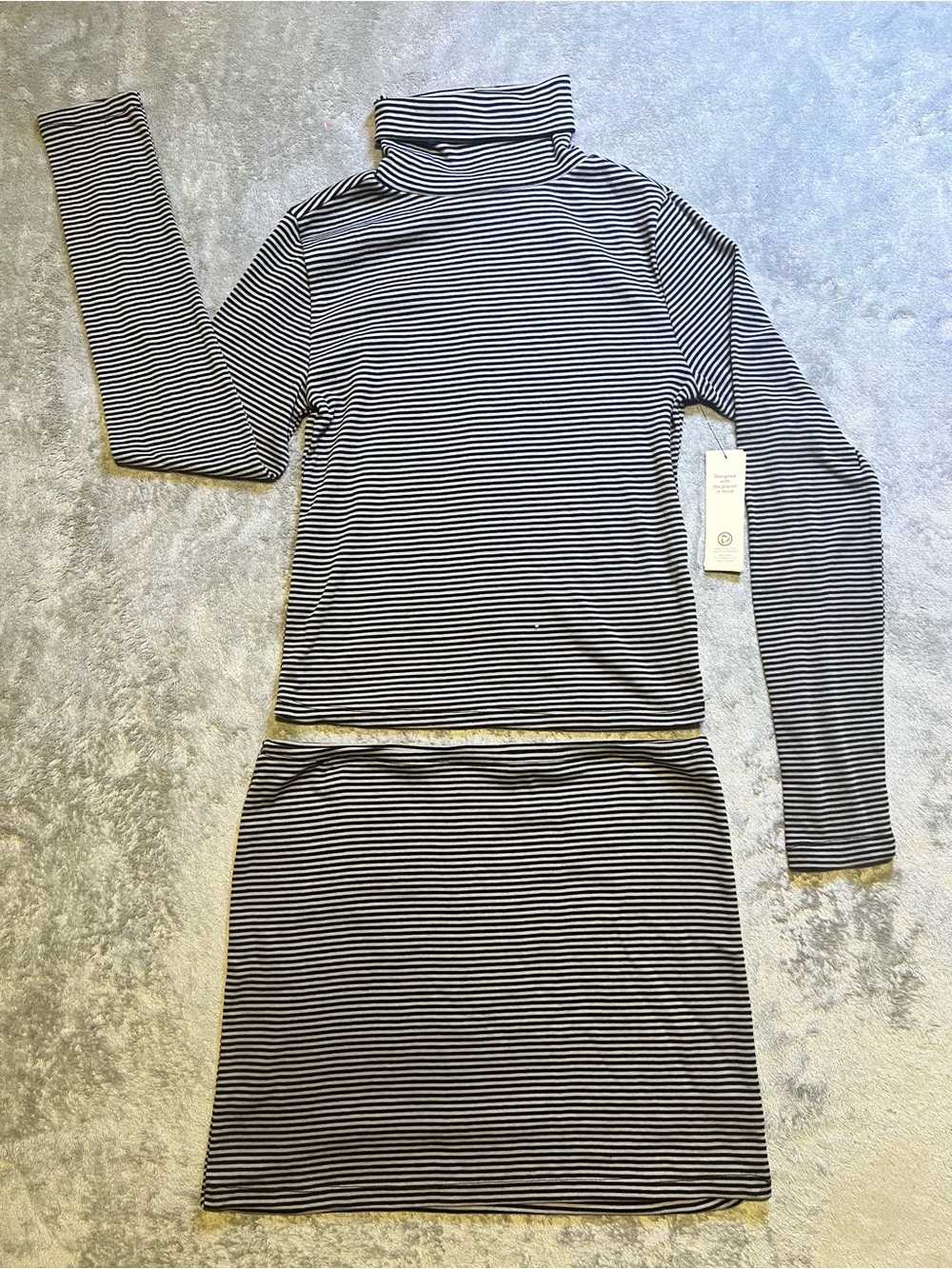 No Boundaries Black & Gray Striped Turtleneck Set